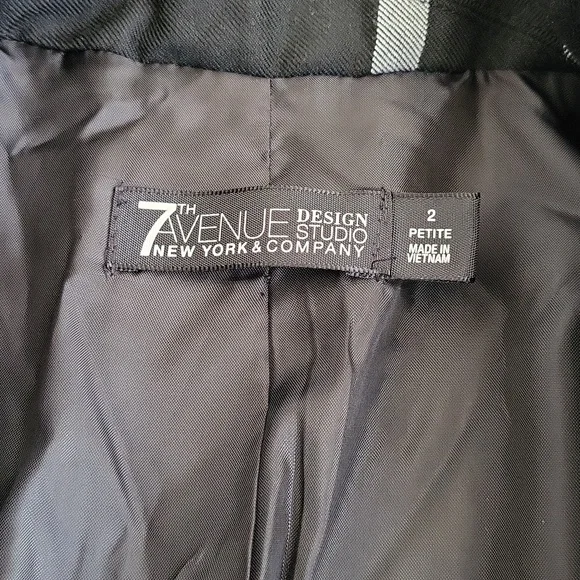 EUC 7th Avenue women's plaid 1 button blazer jacket, 2P, black white - Picture 5 of 10